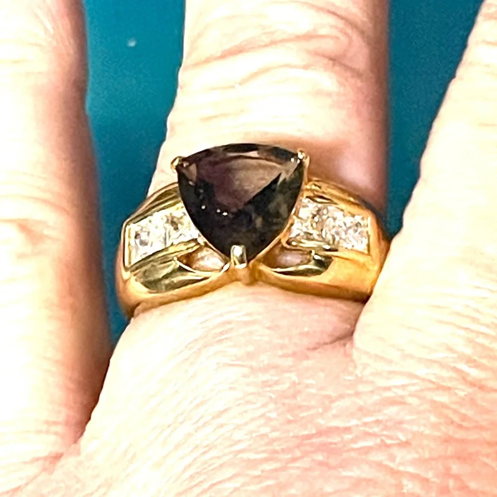 Gold Washed Smoky Quartz Ring sz 10 cat. R601